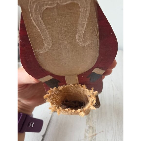 Vintage wooden primitive Santa basket burlap figurine statue decor Xmas - Picture 6 of 8